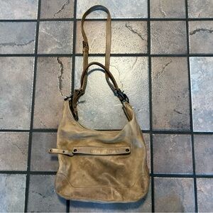 Frye Melissa Zip Hobo Leather Shoulder Handbag Purse Tan Scratches